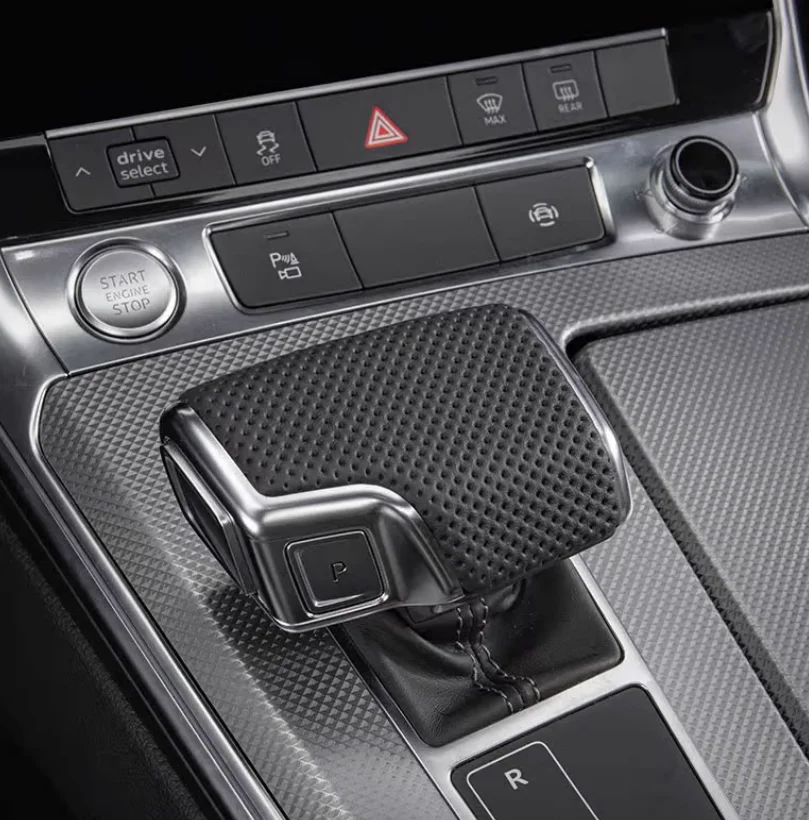 LHD! Für Audi A6 C8 Leder Schalthebelabdeckung mit Loch Schaltknauf perforiertes Leder Auto Styling Konsole Schalthebelgriff Rahmen – Detail 7