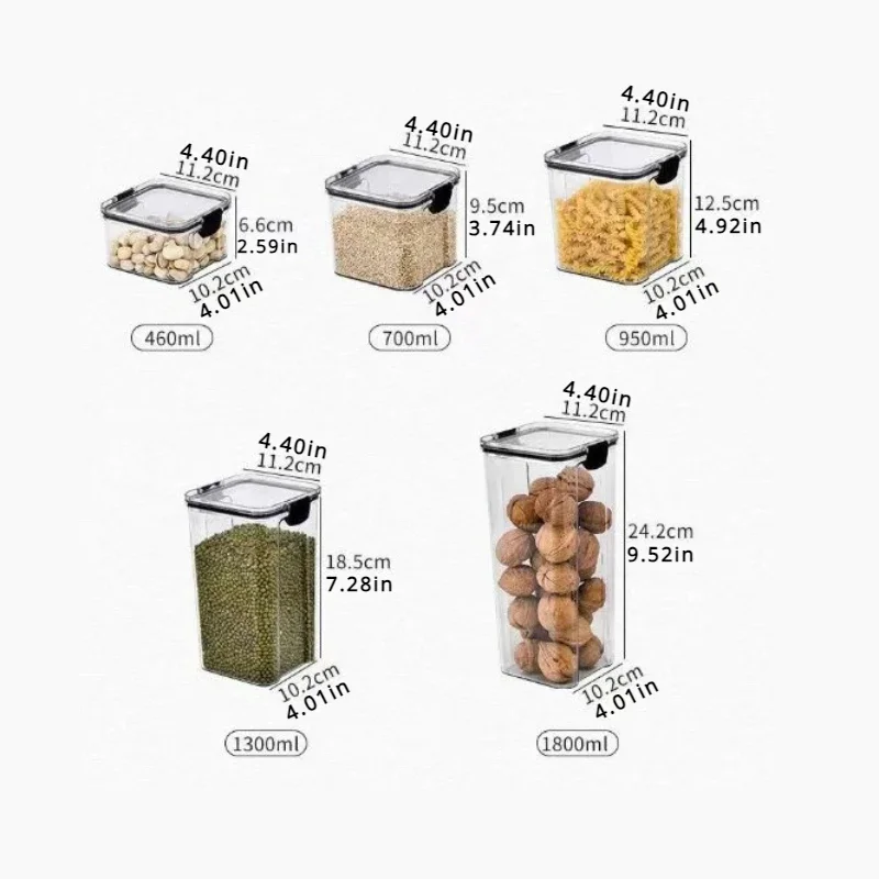 Transparent Square Storage Tank - Thick Sealed Dried Fruit Grain Container 46070095013001800ml