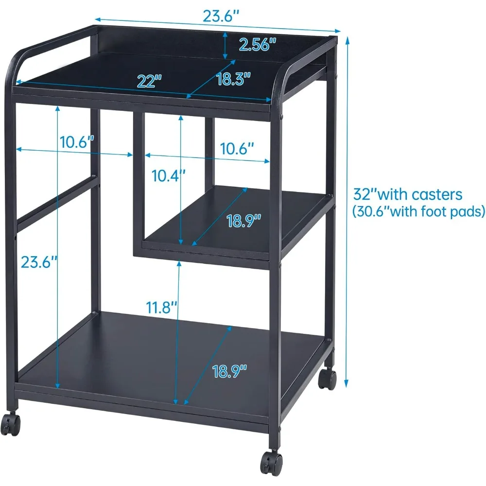 Printer Stand with Storage Shelf for Home Office Organization, 22 x 18 Inch Large Printer Table with Wheels, Shredder Stand