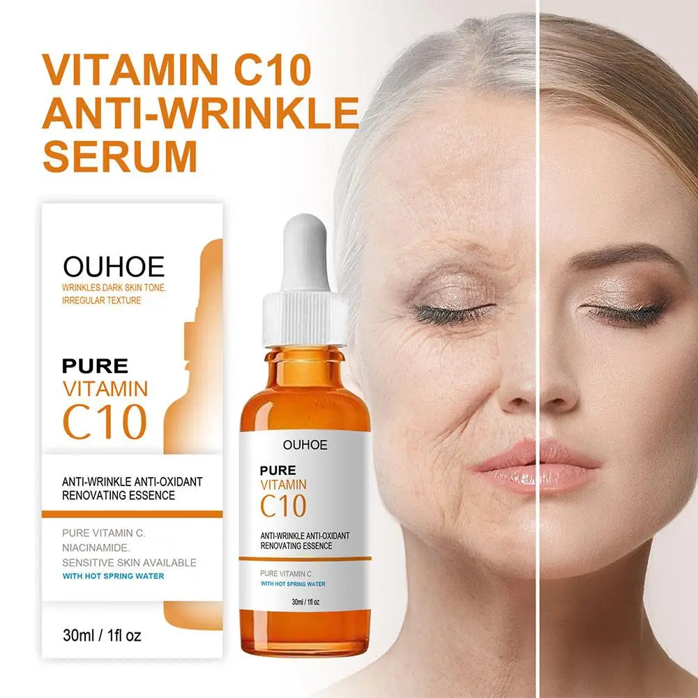 

Vitamin C10 Serum Anti-Wrinkle Fade Fine Lines Firming Products Brighten Face Rejuvenation Skin Lifting Repair Care Moistur V9F9