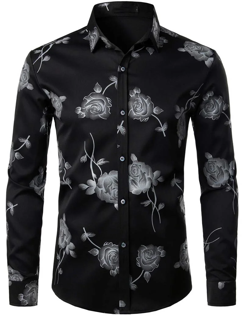 thumbnail image 1 of Nueva camisa de moda para hombre con estampado 3D de flores, solapa con botones, camisa de manga larga, ropa de fiesta, diseño de estilos, camisas cómodas, 1 of 5