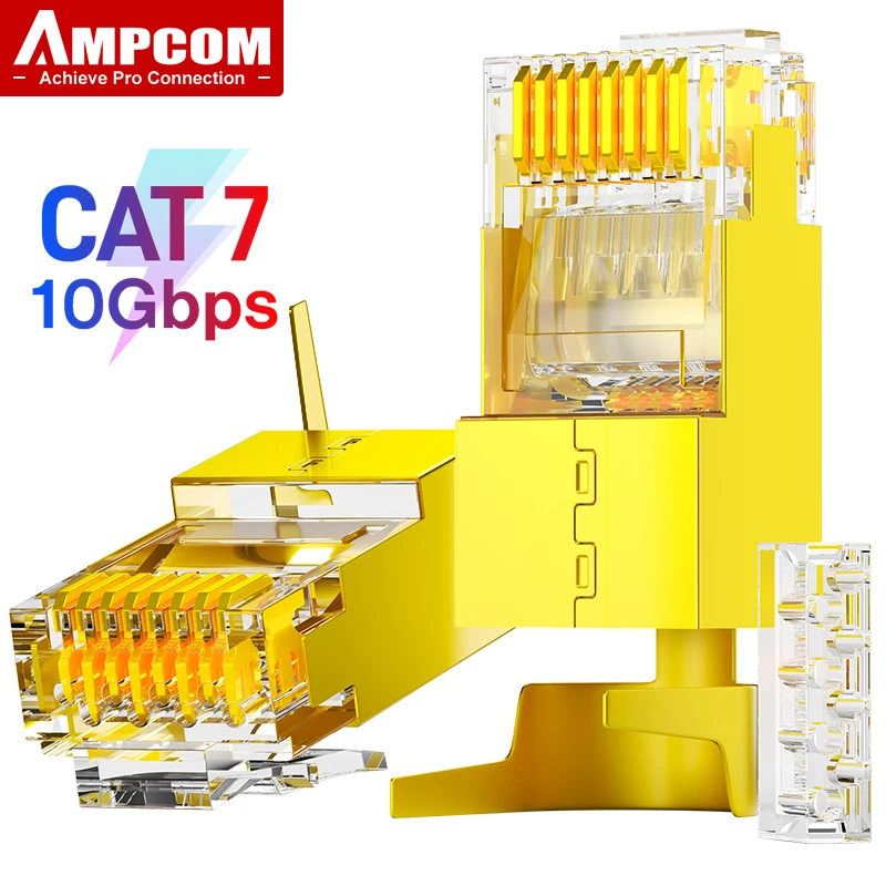 AMPCOM CAT7 RJ45-Stecker, geschirmt, STP, Non-Pass-Through mit Load Bar, 50U vergoldete Pins für 10Gbps 22-24AWG CAT7/6A Kabel