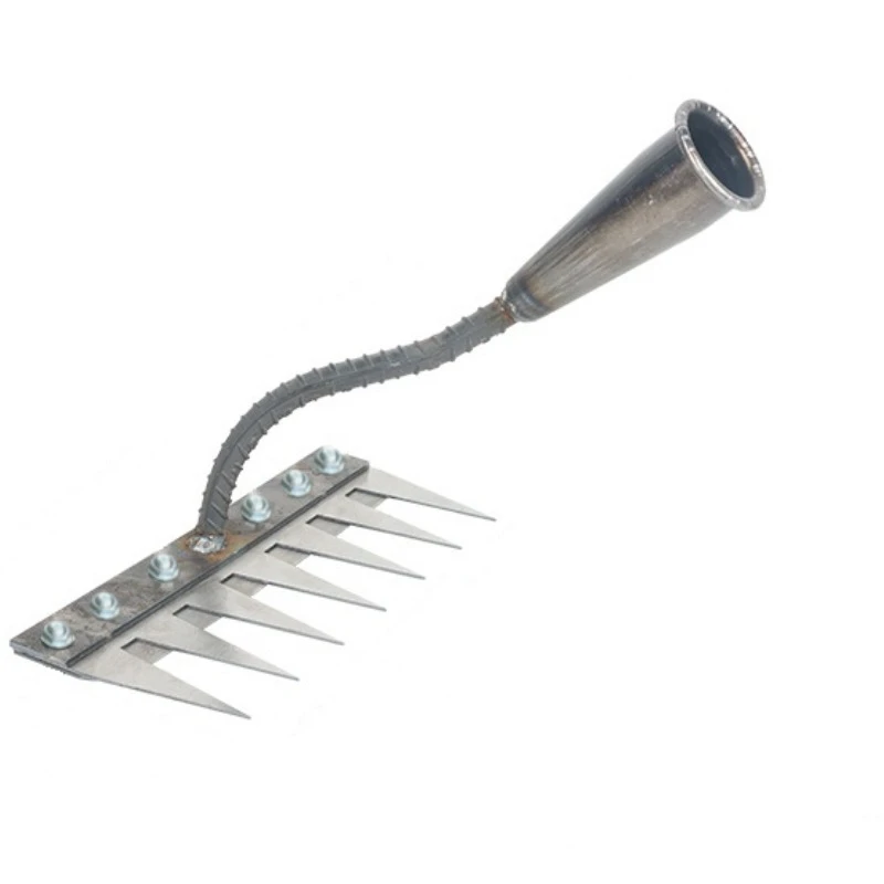 Multi-Teeth Iron Gardening Rake and Soil Loosening Tool