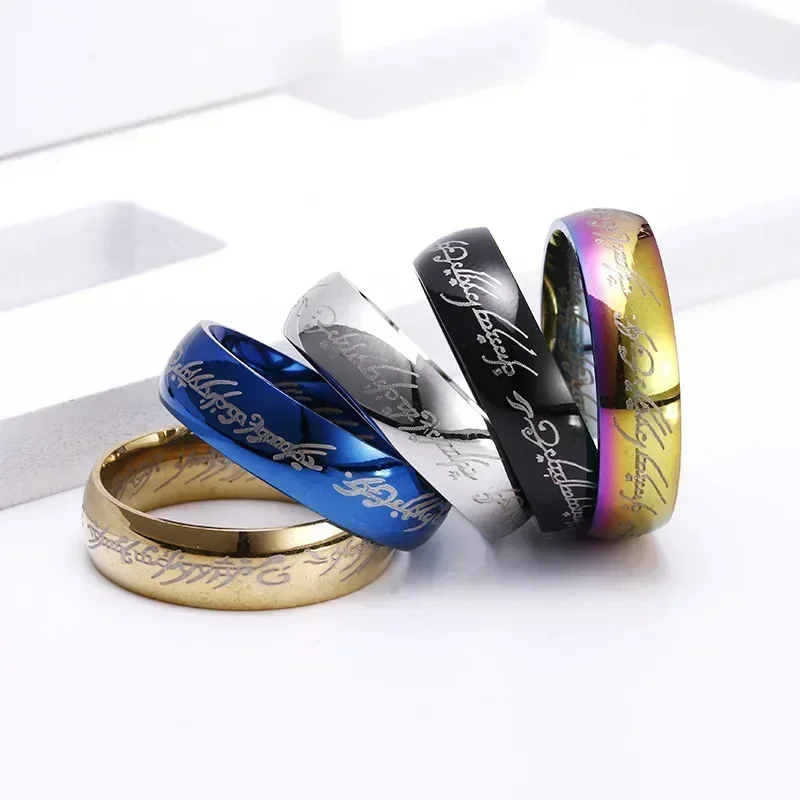 Lord of The Finger Rings Movie with The Same Inside and Outside 3D Engraving Spanish Sanskrit Ring finger ring