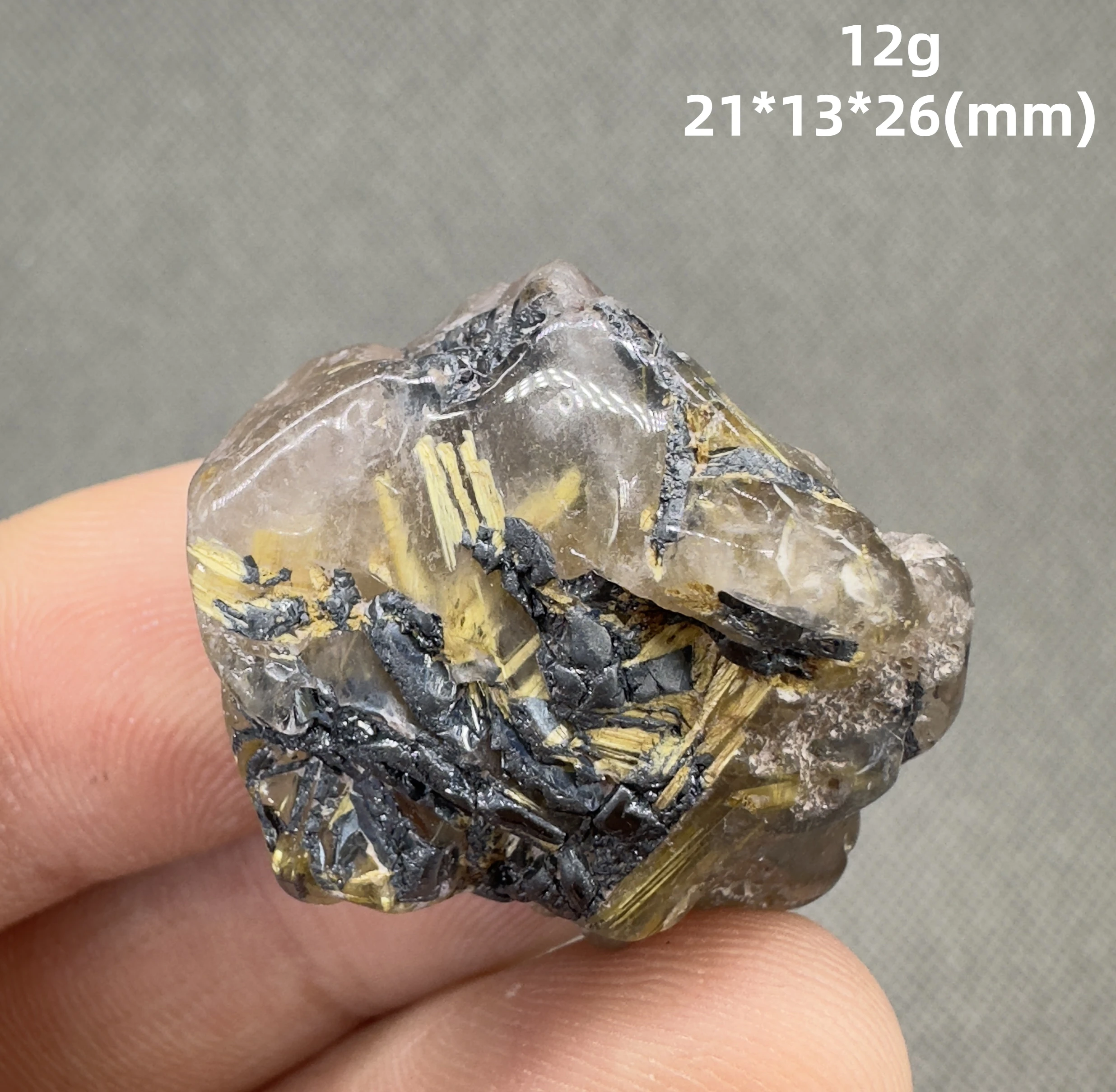 Natural Brazil Gold Rutilated Quartz Hair Crystal and specular hematite symbiosis Mineral Specimen 4