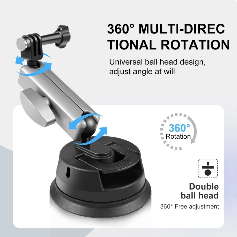 PULUZ 액션 카메라 자동차 흡입 컵 암 마운트, 휴대폰 거치대 포함, Insta360 DJI 고프로 카메라 조절 가능 브래킷 액세서리