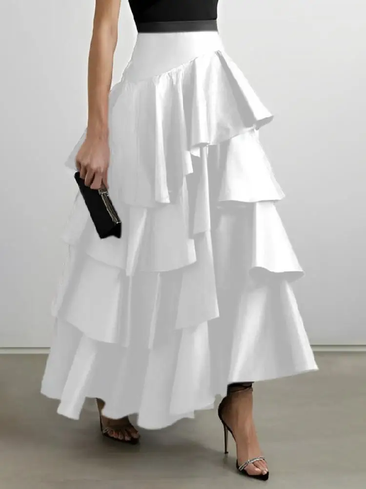 Onecozyday Female Stylish Selection High Waisted Falbala A-Line Maxi Skirts 2023 Korean Fashion High Waist Long Skirts For Women