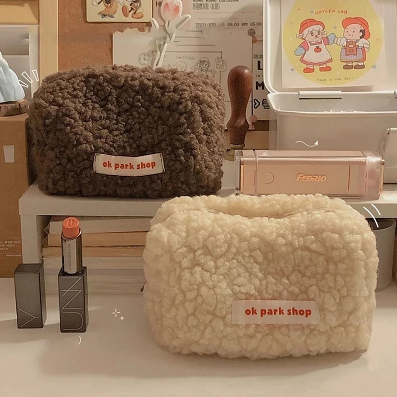 

Cartoon Plush Bag Women Pearl Cosmetic Bag Student Soft Pencil Makeup Storage Organizer Pouch Cute Clutch Handbag