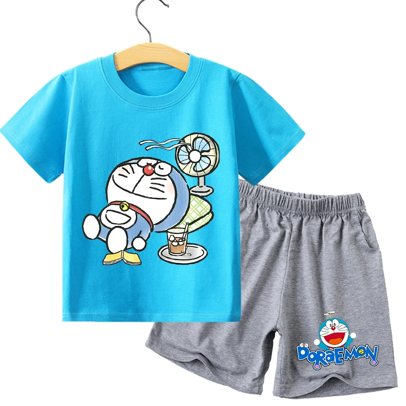 Children's Cartoon T-Shirt & Shorts Set - Anime Character Print Summer Casual Clothing