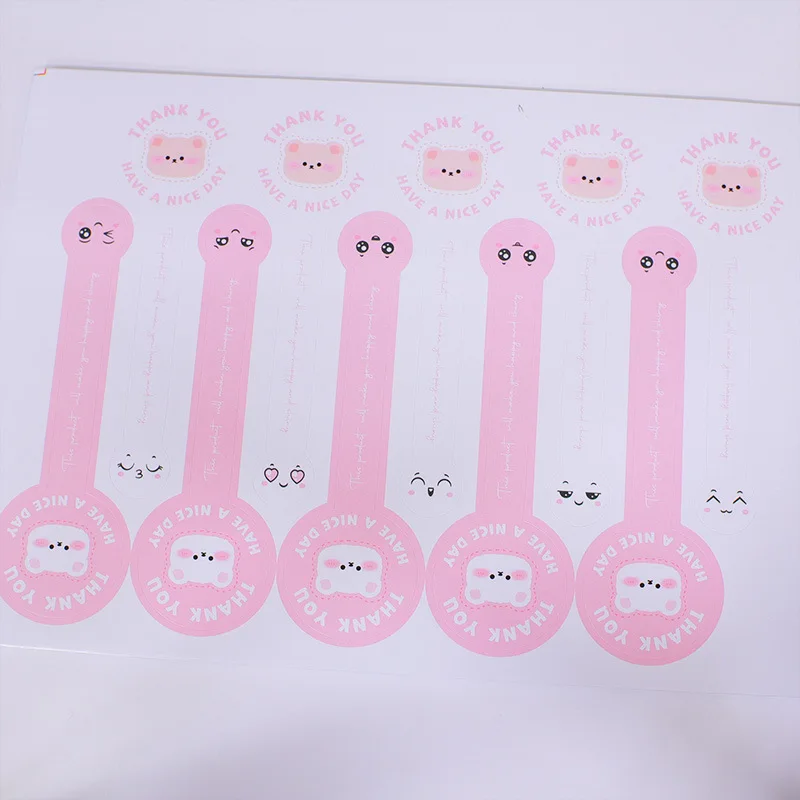 100Pcs 10*3CM Cute Pink Bear Strip Thank You Labels Stickers For Small Business Gift Package Baking Wrapping Commodity Decor