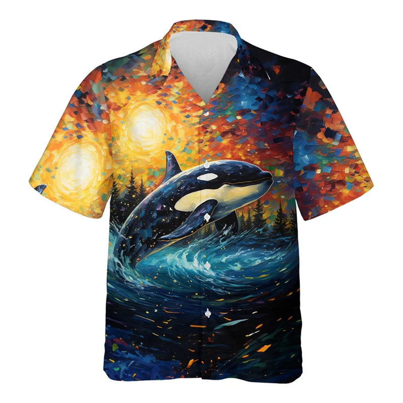 thumbnail image 1 of Camisa hawaiana con estampado 3D de ballena asesina para hombre, blusas con estampado de animales de ballenas azules, camisetas Aloha unisex, blusas cómodas de manga corta, 1 of 4