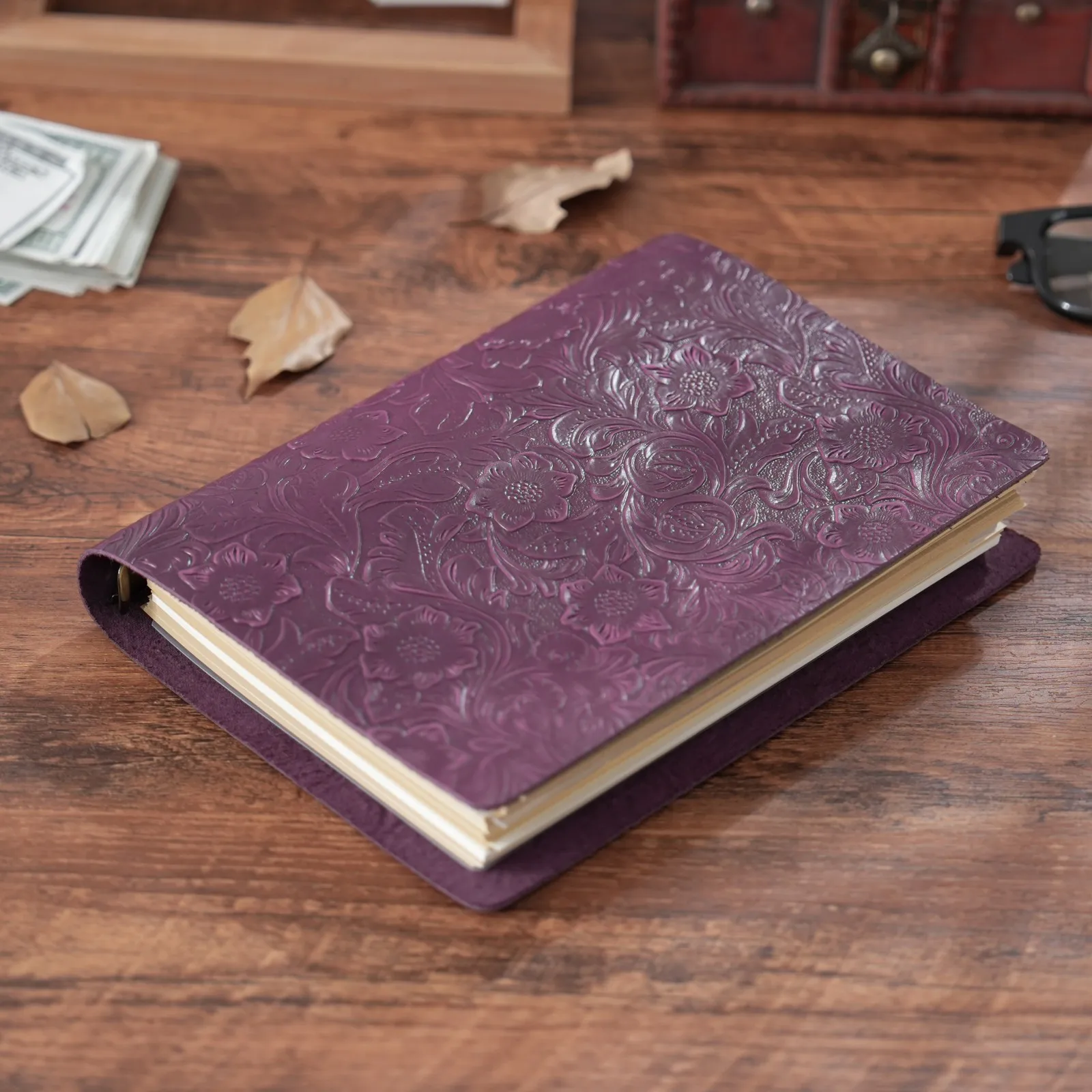 Genuine Leather A5 Binder Notebook and Journals with 6 Rings Refillable Vintage Planner Organiser for School Office Writing 6