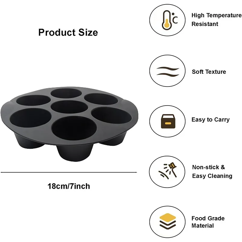 Description Picture 2 of itemSilicone 7 Holes Cake Mold Home Party Baking Utensils Diy Cylindrical Mold Air Fryer Accessories Baking Tools Cake Molds