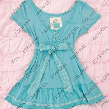 Y2K Vintage Fairy emo T-shirt Slim Woman Clothes Floral Goth Punk V-Neck Lace Short Sleeve Sweet Bow Harajuku Korea Summer Tees 1