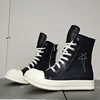 Ro Designer Black Flat-bottomed High-top Embroidered Canvas Shoes, Booties, Zippers and White Cloth Shoes, Couple's Men's Shoes 2