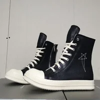 Ro Designer Black Flat-bottomed High-top Embroidered Canvas Shoes, Booties, Zippers and White Cloth Shoes, Couple's Men's Shoes 2