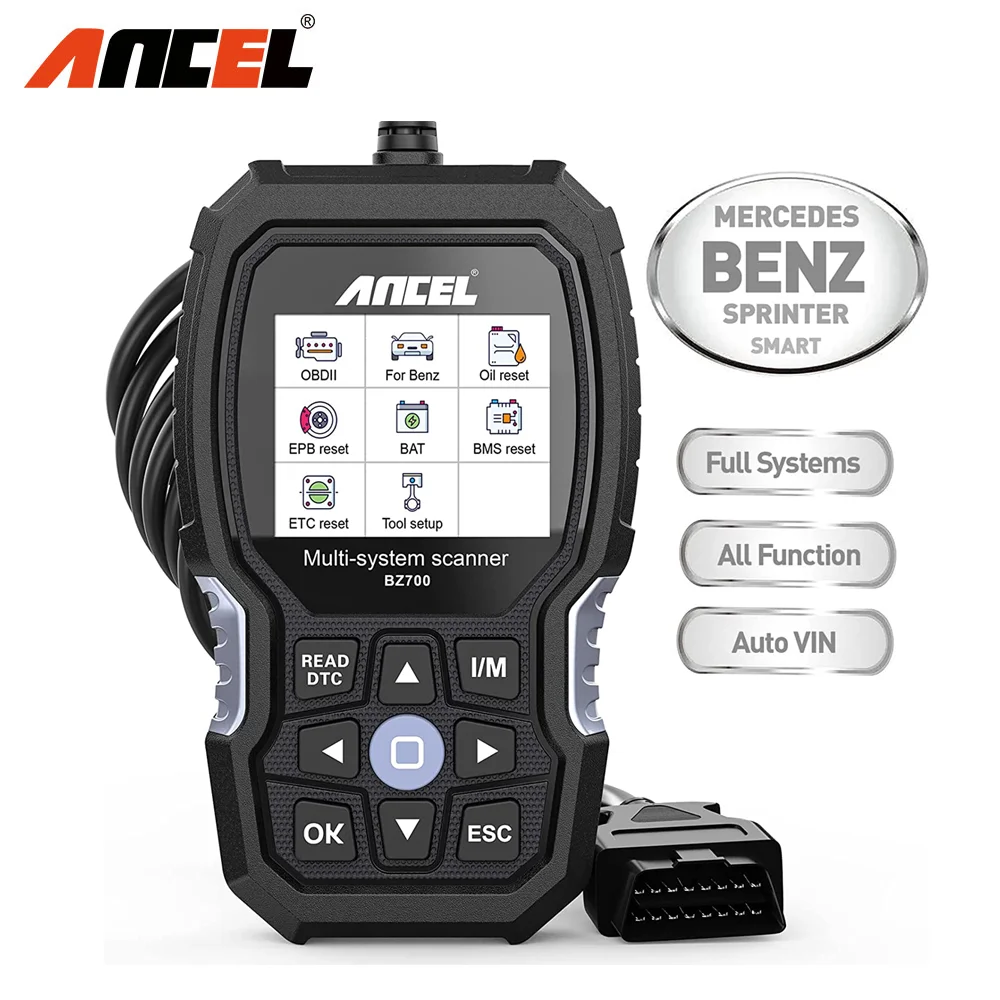 

ANCEL BZ700 Professional OBD2 Scanner For Mercedes Benz Car Code Reader ABS SRS SAS TPMS Reset Scan Tool Engine Diagnostic Tool