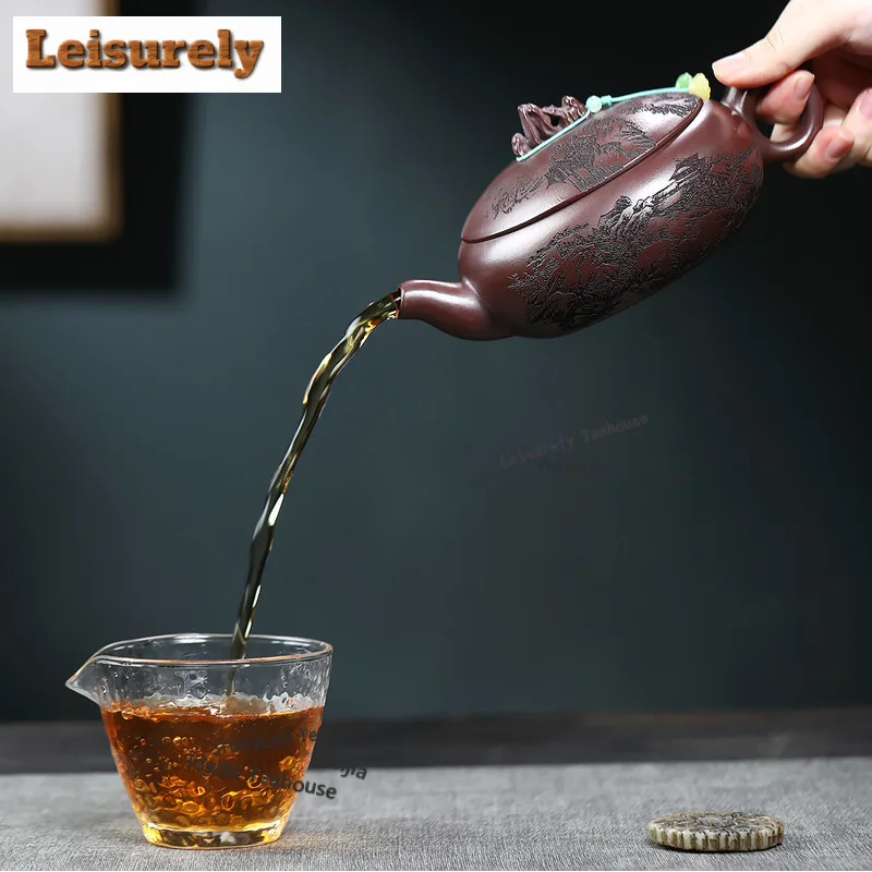 480ml Yixing Purple Clay Teapots Handmade Large Caliber Pot Raw Ore Antique Brass Mud Kettle With Strainer Zisha Tea Set Craft