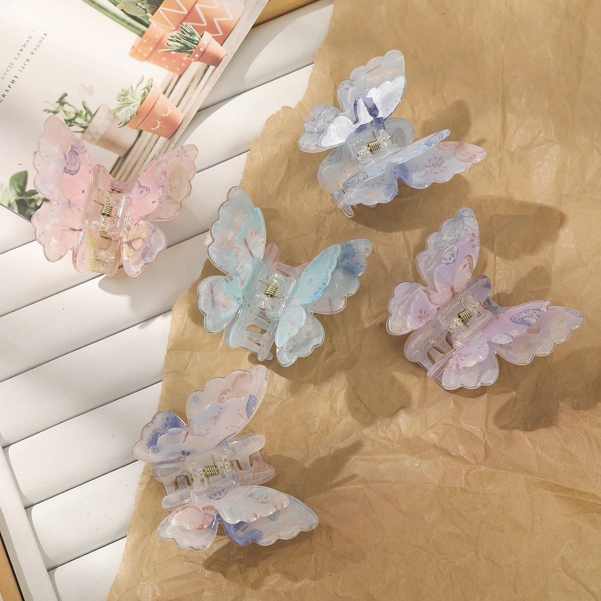 New Fairy Butterfly Hair Claw Crab Clip Girls Princess Summer Sweet Shark Clip for Women Korean Hairpin Hair Accessories