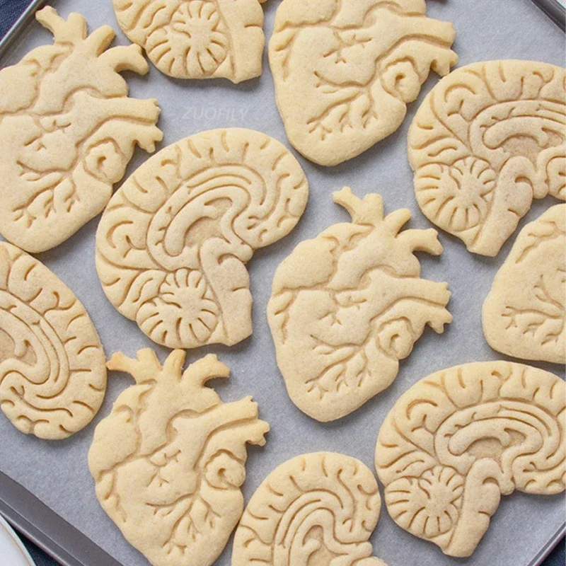 Halloween Skull Brain Organs Cookie Cutters Plastic 3D Cartoon Pressable Biscuit Stamp Chocolate Mold Cake Decorating Tools cookie cutter cookie mould cookie printing mold baking mold cookie maker press kit baking decorating tools