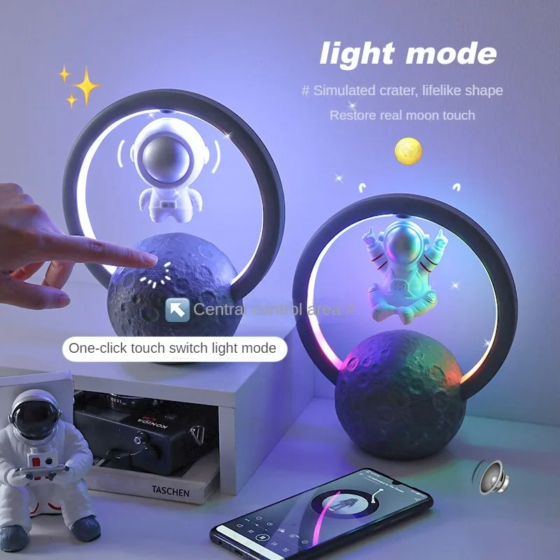Magnetic Levitation Astronaut Lamp Figurine RGB LED Night Lamp With Wireless Bluetooth Speaker Floating Lamp Beside Table Decor
