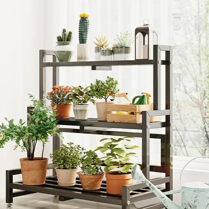 Tiered Display Plant Rack Shelf Universal Outdoor Metal Square Plant Rack Shelf Luxury Black Plantenrek Balcony Furniture plant stand