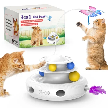 Chargeable Cat Laser Interactive Indoor Cat Puzzle Pet Toys Automatic USB Cat Teaser Pet Toys Smart Cat Feather 1
