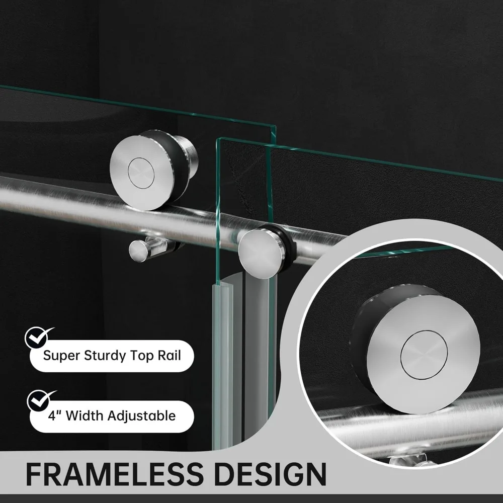 56-60 in W X 75 in H Frameless Sliding Shower Door with 5/16" 8mm Clear Tempered Glass, Silent Soft-Close Design, Brushed Nickel 2