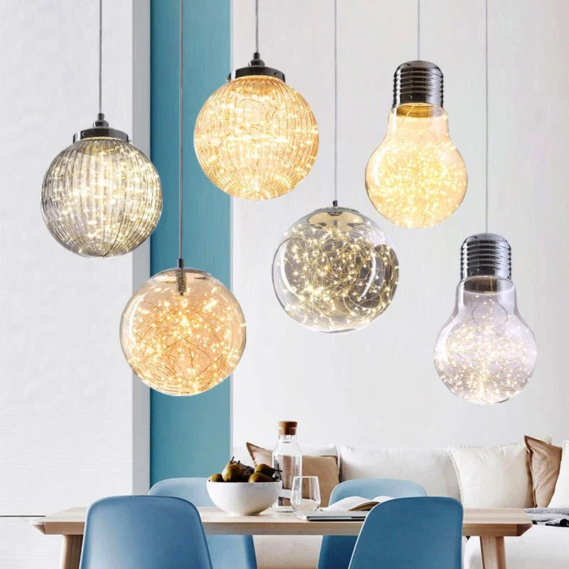 

Nordic Led Glass Ball Pendant Light Luxury Gypsophila Golden Ceiling Chandeliers Light Home Decor for Dining Room Kitchen Bar