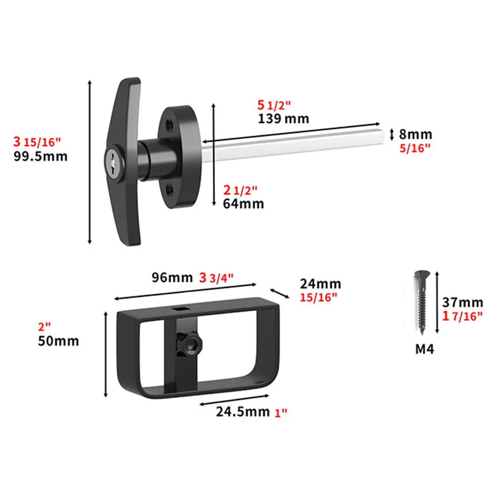 Door Hardware T-Handle Lock Set Black Lock With 2 Keys Zinc Alloy 1 Set Accessories Home Improvement For Shed Barn door lock cylinder door lock accessories lock keys