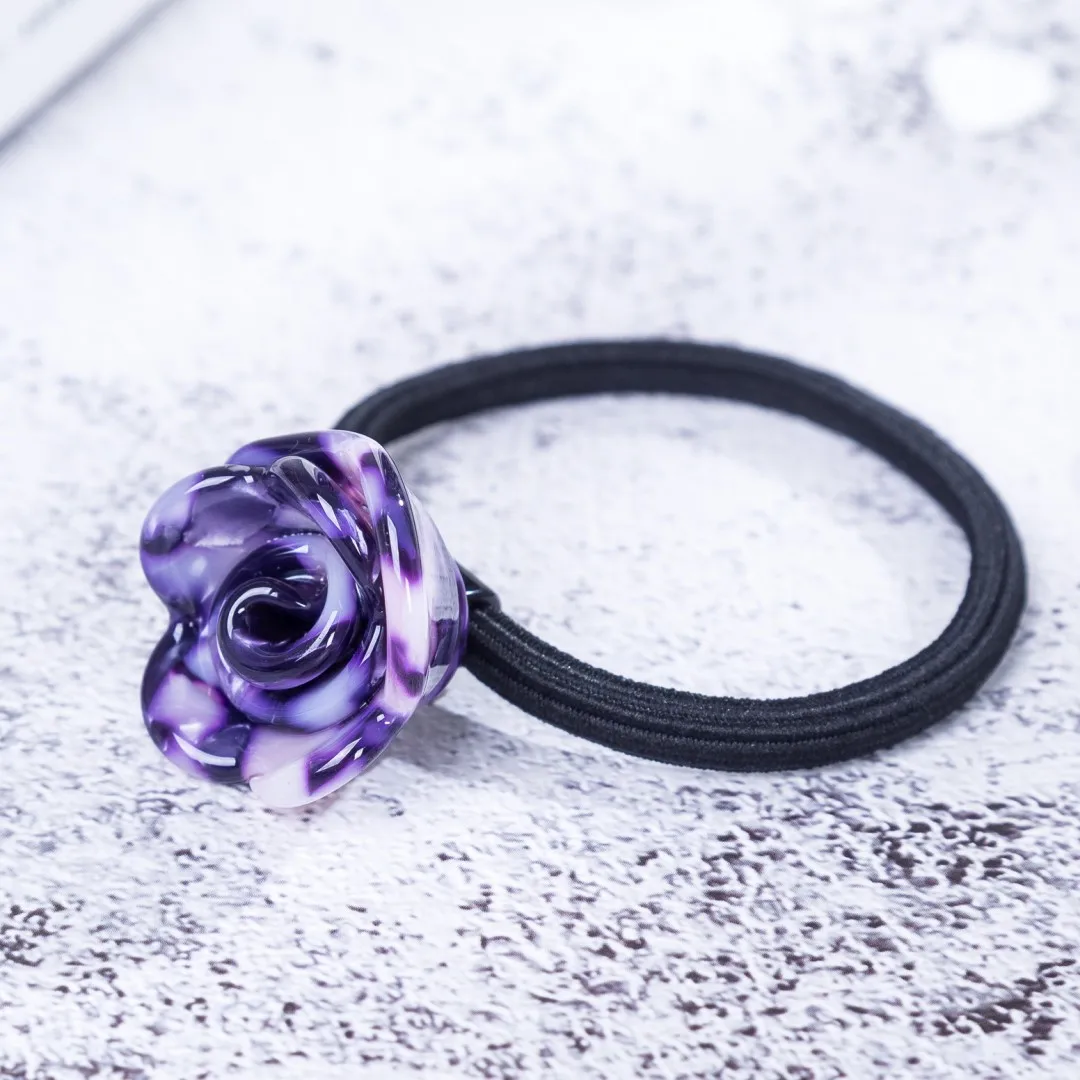 UNLONLEG Blumen-Haargummis Mit Strass – 3 Stück Set In Blau, Hellbraun & Schwarz, Elastisch