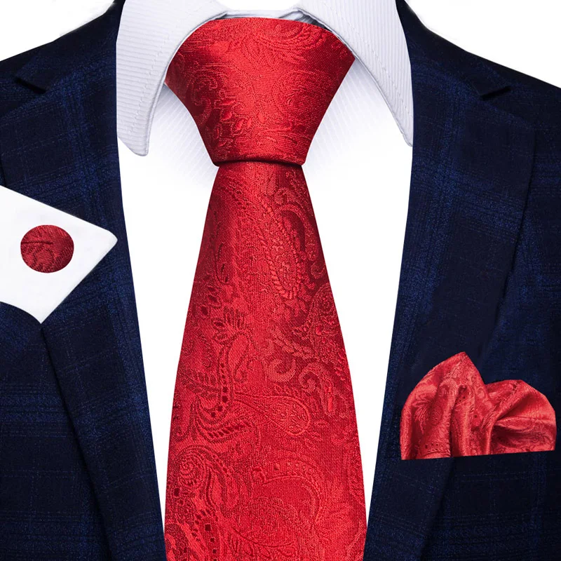 

Галстук мужской роскошный красный Шелковый Свадебный галстук карманные Квадратные Запонки мужские галстуки для делового костюма мужской галстук
