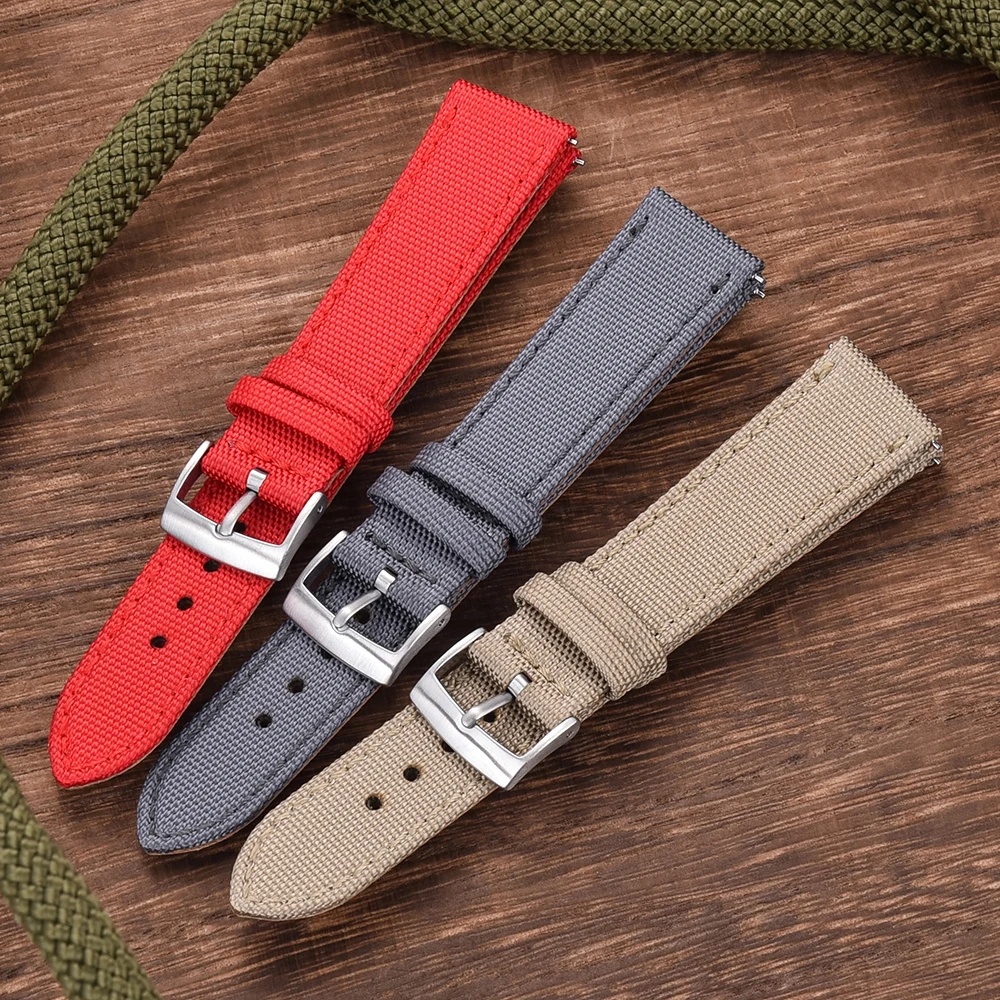 TONJETT Neues Hybrid-Canvas-Nylon-Leder-Schnellverschluss-Uhrenarmband, 18 mm, 20 mm, 22 mm, Ersatz-Smart-Armband – Detail 1