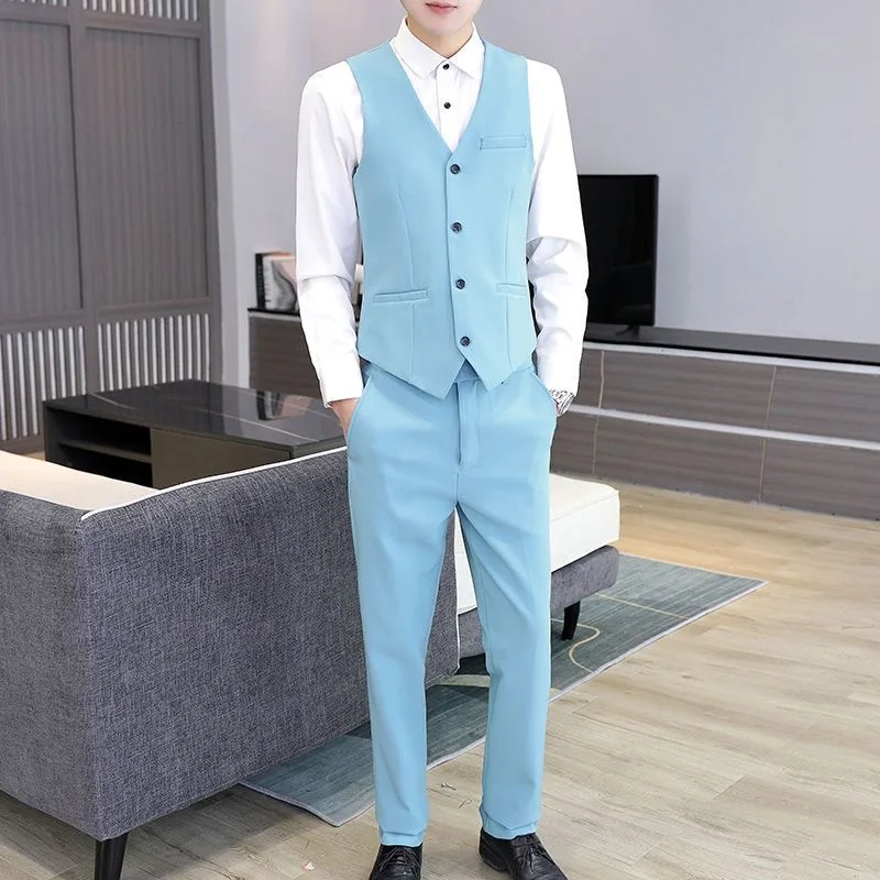 

24 Korean style slim fit trousers, solid color trousers, men's British style vest, trousers, groomsmen group