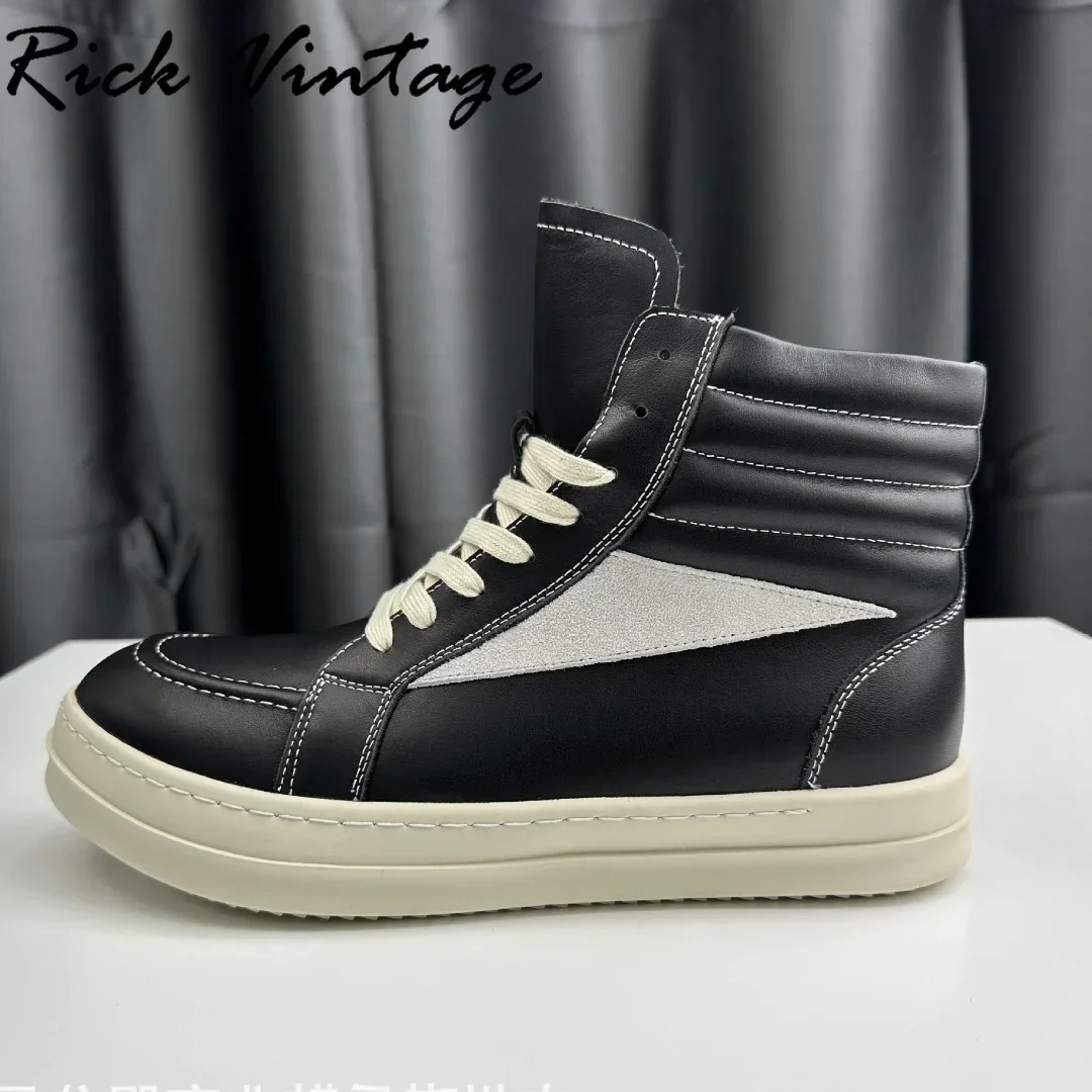 Rick Vintage Natural Wool Winter Warm Sneakers High Top Casual Shoes for Men Platform Flat Leather Wool Boots Man Luxury