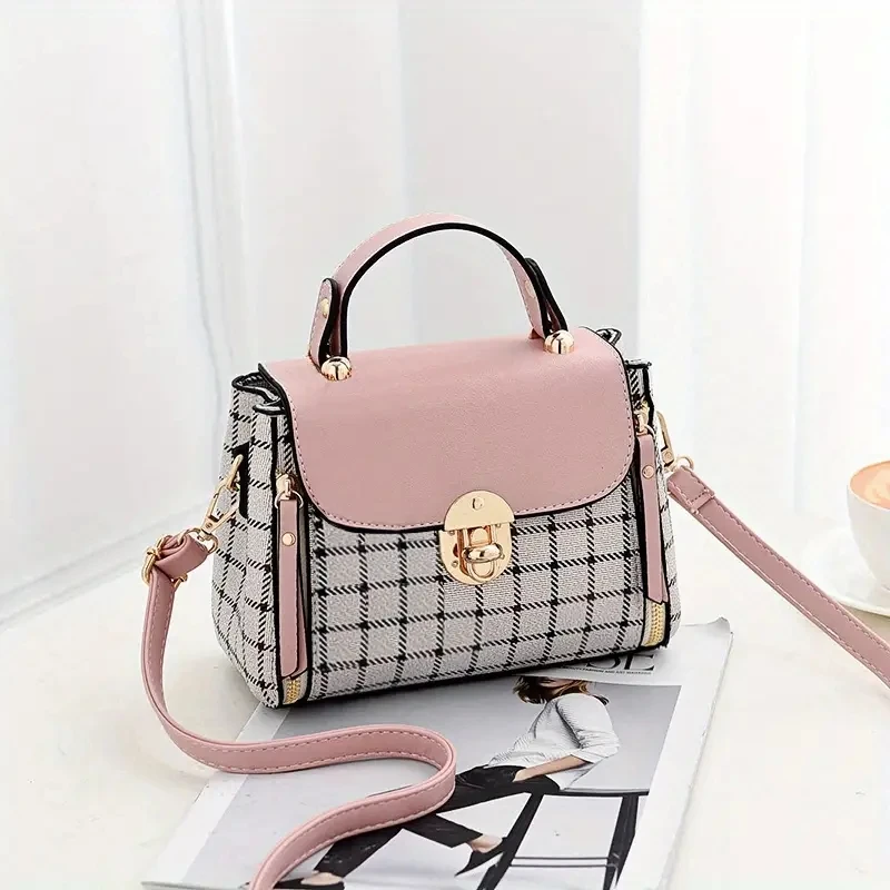 Luxury Designer Handbag Plaid Pattern Shoulder Bag Women's Buckle Decor Flap Fashion PU Leather Crossbody High Quality Bag Bag
