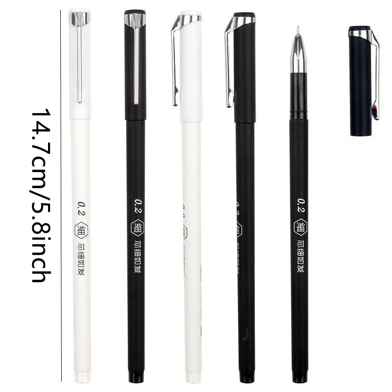 2/4/6Pcs Gel Pen with Ultra-Fine Refill 0.2mm Black White Pen Black Ink Writing Smooth School Office Writing Stationery 6