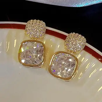 925 Silver Needle Korean Fashion Square Zircon Drop Earrings For Women Jewelry 2025 Trending New Luxury Women's Crystal Earrings