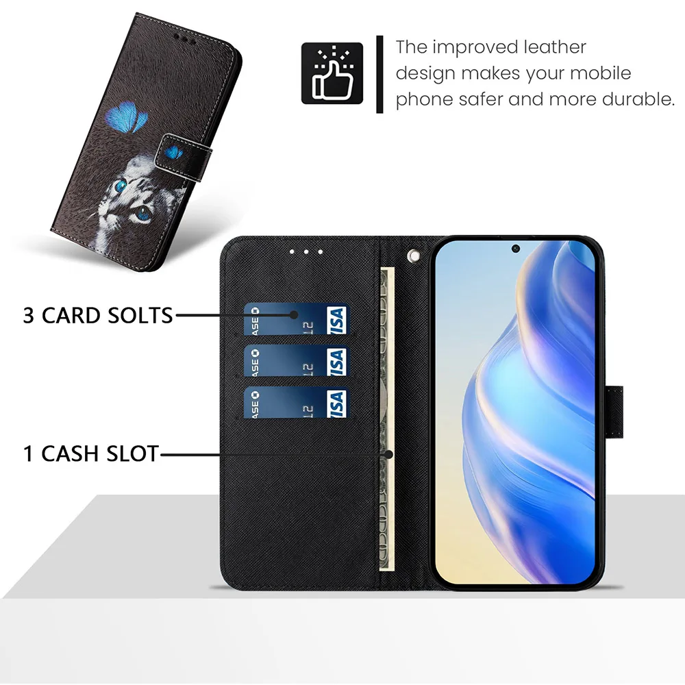 Luxury Coloured Drawing Wallet Phone Case - Shockproof Stand with Card Slot and Flip Cover