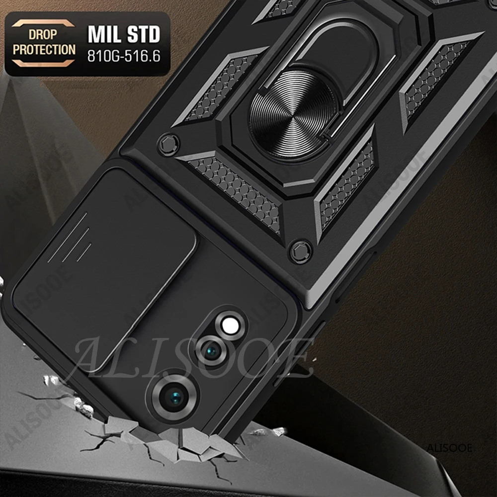 Armored Slide Camera Lens Protection Case with Ring Stand and Back Cover
