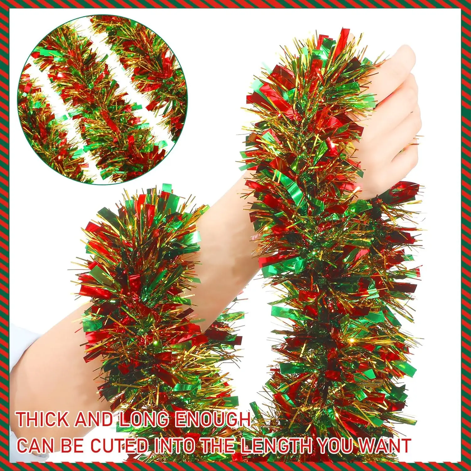 2/50M Christmas Tinsel Garlands Decoration Bar Tops Red Green Wreath Xmas Tree Ornaments Party Home Staircase Decor Pendant Prop