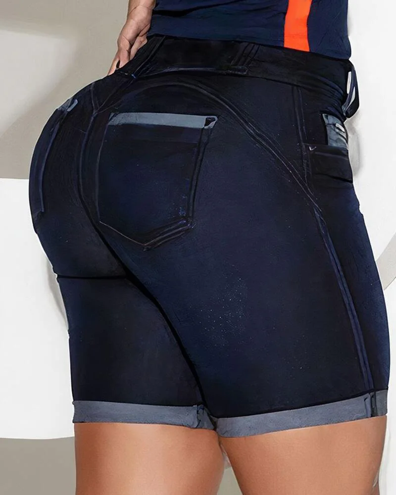 

Contrast Paneled Pocket Design Denim Shorts Women Summer Spring Sexy Skinny Slim High Waist Jeans Denim Shorts Pants