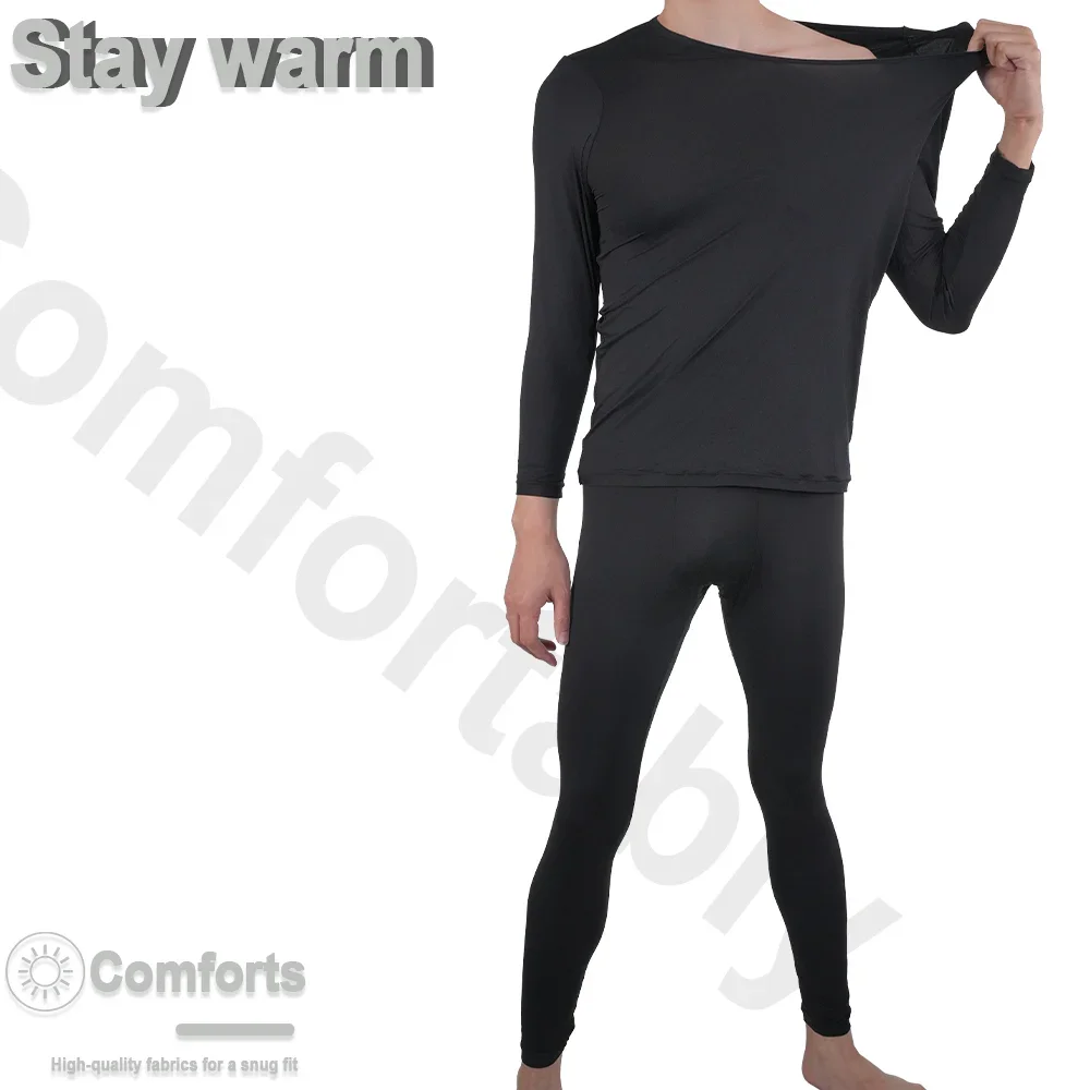Mens Thermal Underwear Set Seamless Ultra-thin Pajamas Suit High Elastic Long Sleeve Long Johns Autumn Winter Skincare Clothing