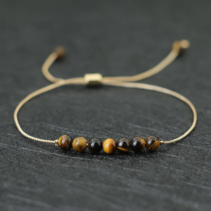 Unisex Adjustable Chakra Bracelet with Obsidian and Tiger Eyes Stone