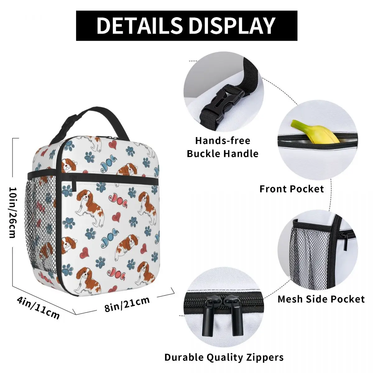 Cavalier King Charles Spaniel Insulated Lunch Bag for Work School Cute Dog Resuable Cooler Thermal Bento Box Women Kids
