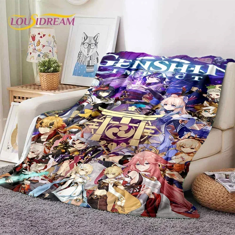 3D Cute Genshin Impact Cartoon Game Soft Flannel Blanket for Beds Bedroom Sofa Picnic,Throw Blanket for Outdoor Leisure Nap Gift 4