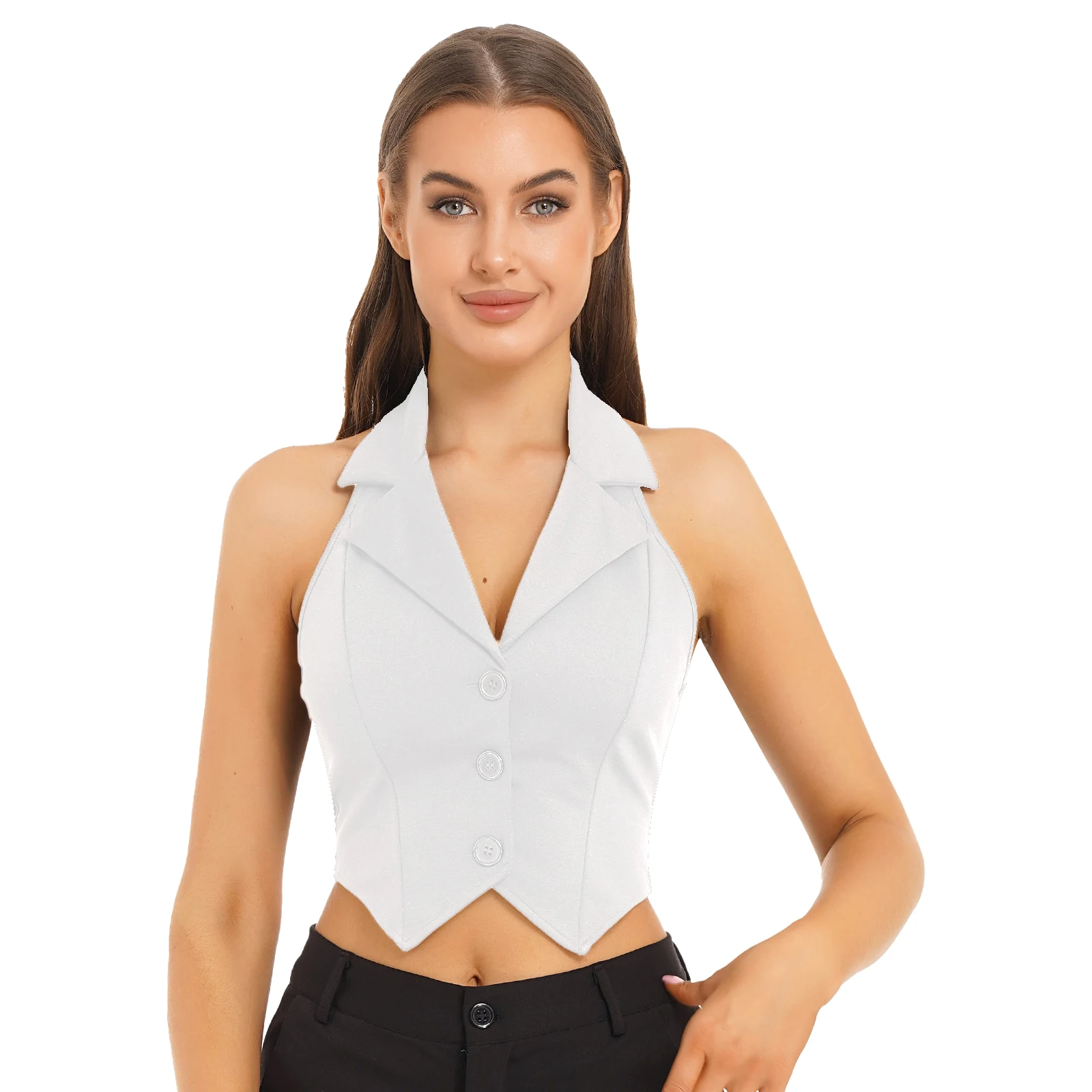 Women's Vests Halter Neck Office Ladies Crop Tops V-Neck Formal Elegant OL Waistcoat Suits Vest Business Work Wear Mujer 3