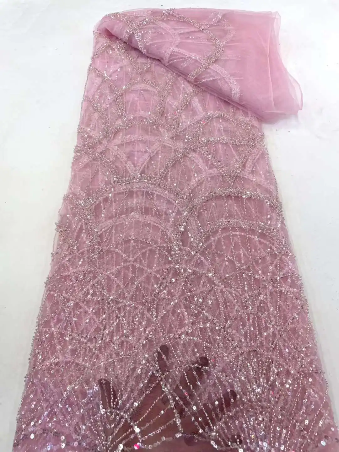 

latest beaded Lace Fabric 2023 High Quality colorful African Sequins lace Fabrics Luxury Sewing Fabric for women dress ws60ty