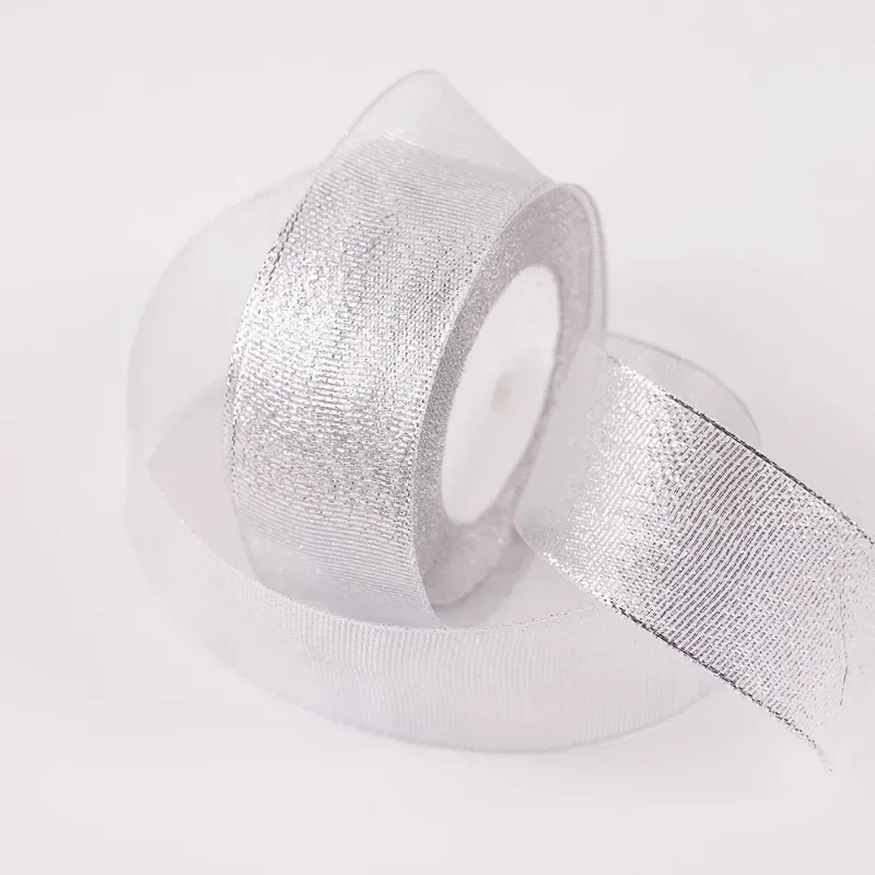 Glitter Organza Ribbon Bow for Decorations and Gift Wrapping, 40mm x 22m