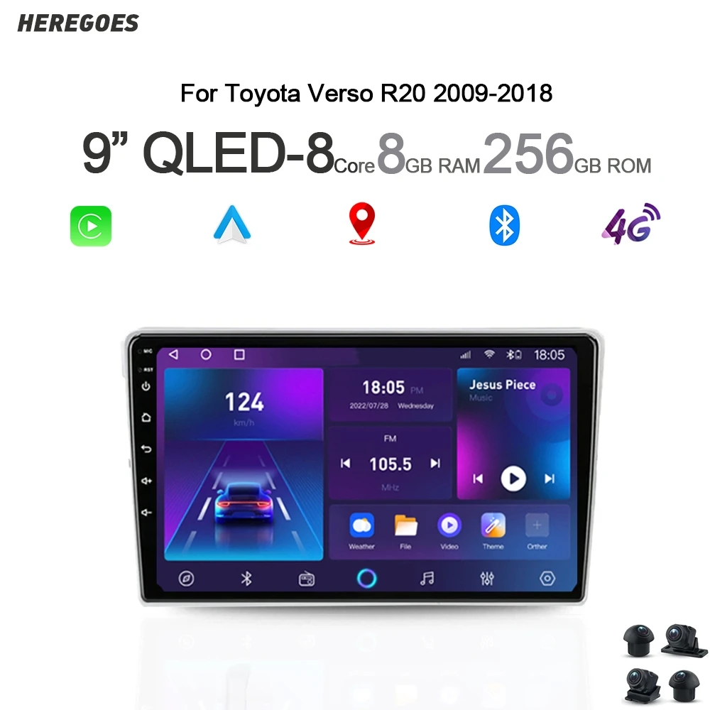 720p Carplay Android 14 Autoradio Navigation GPS Autoradio 4GB WLAN Bluetooth Multimedia-Player für Toyota Verso R20 2017-2018